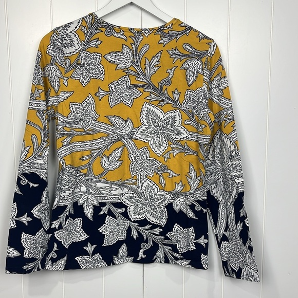 Talbots Womens Tee M Navy Gold Pullover Crew Neck Floral Print Classy Elegaant - Picture 7 of 10
